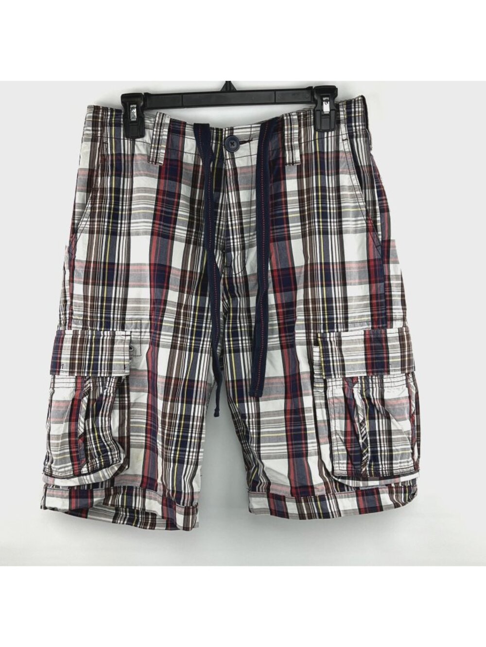 Vintage Daniel Cremieux Sz 30 Cargo Shorts Mens Plaid Blue Red Drawstring Y2K